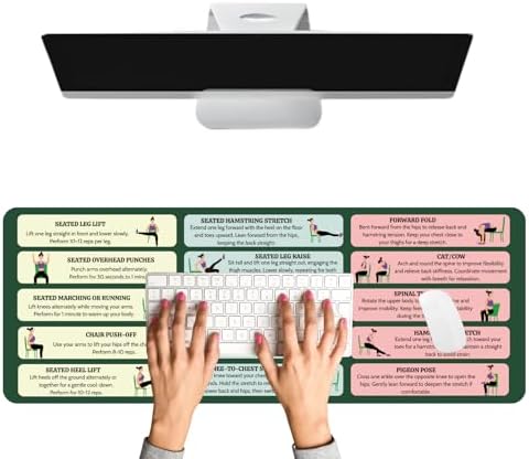 Desk Mat with Chair Yoga Guide, Large Mouse Pad for Keyboard and Mouse, 31.5"x11.8" Extended Office Desk Pad with Stitched Edges, Non-Slip Rubber Base Desktop Accessories for Office
