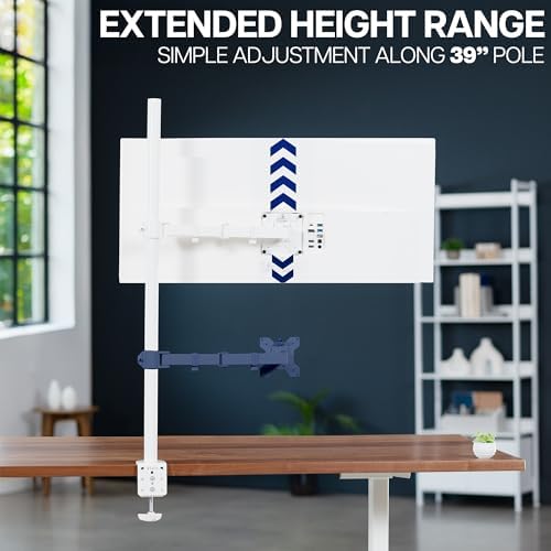 VIVO Extra Tall Single Monitor Desk Mount Stand with 39 inch Pole, Features Full Adjustability - Tilt and Articulation, Holds 13 to 32 inch Screens up to 10kg with VESA Mounting, White, STAND-V011W