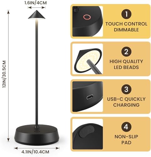 Cordless Touch Table Lamp Rechargeable LED Battery Operated 6000mAh