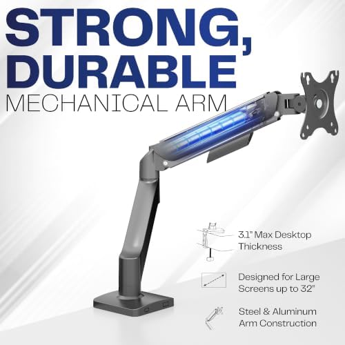VIVO Single Monitor Stand, Fully Adjustable Arm for 17 to 32 inch Screen, Mechanical Articulating Desk Mount, Gaming and Office Setups, VESA 75x75, 100x100, Max 19.8 lbs, Classic, Black, STAND-V001O