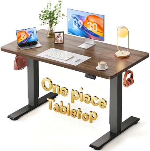 FEZIBO One-Piece Standing Desk, 48"x24" Seamless Tabletop Electric Height Adjustable for Home Office, Study Rooms & Multi-Device Workstations, Black Walnut
