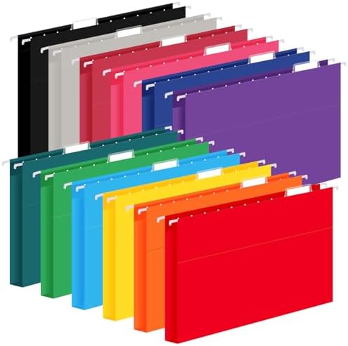 36 Pack Hanging File Folders, Letter Size with 1/5-Cut Adjustable Tabs, 12 Selected Color - File Folder Organizer for Filing Cabinet Office Home, Designed for Bulky Files, Medical Charts