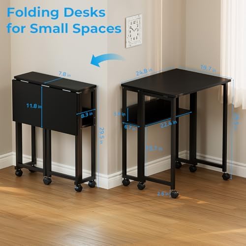 GreenForest Folding Desk with Wheels, 24.8" Rolling Table for Small Spaces