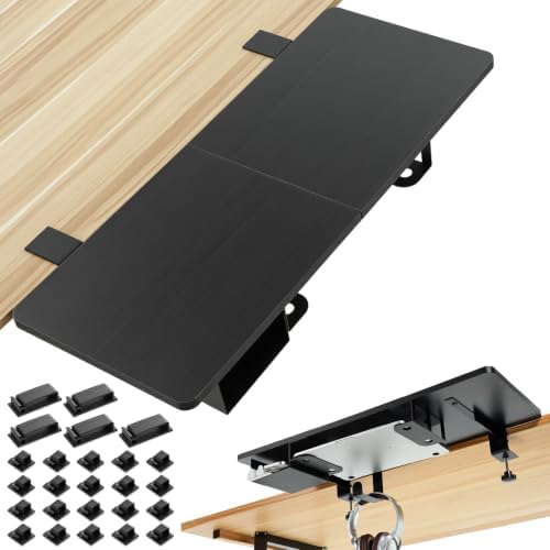 Novabright 30" x 12" Desk Extender Tray with Side Storage Rack Heavy Duty Desk Extender Under Desks Laptop Mount Keyboard Extenders for Desks with a Concealed Storage Area for Cable & Earphone (Black)