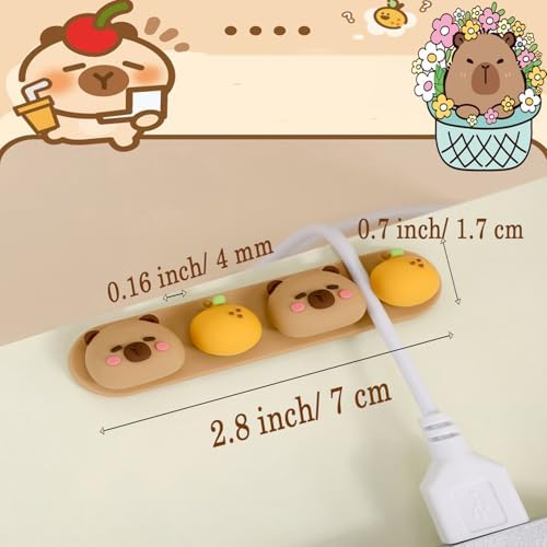 Capybara Cable Organizer, Adorable Animal-Shaped Cable Clips, Desk Cable Management Cord Holder for Home and Office, Cute Wire Clips for Headphones, Chargers, USB Cables (2-Pack)