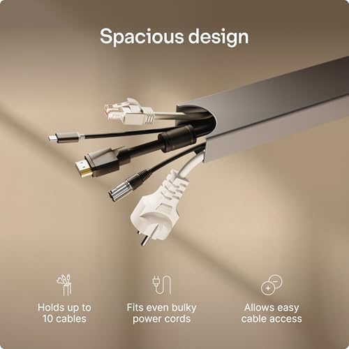 Desktronic Magnetic Cable Management Tray — No Drill Under Desk Cord Organizer, Holds 10 Cables, Reinforced Steel Cable Holder for Home Office, Gaming Setup & Sit-Stand Desks