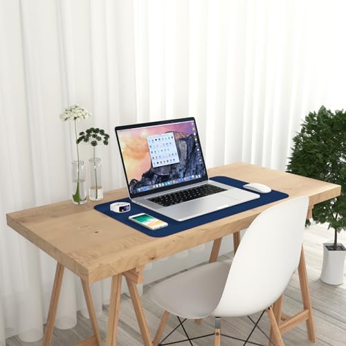 Hsurbtra Desk Pad, 23.6" x 13.8" PU Leather Desk Mat, M Extended Mouse Pad, Waterproof Desktop Blotter Protector, Non-Slip Ultra Thin Small Laptop Keyboard Writing Mat for Office Home, Navy Blue
