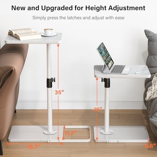 TV Tray Table for Couch - Adjustable Height & 360°Swivel Panel Design，Larger Metal and Wooden Base to Prevent Slipping，Sofa Armrest Tray Table for Eating Laptop Couch Bed Dinner or Small Space