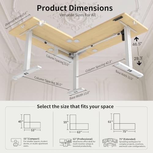 WALKINGDESK 63X55 Inches Reversible L Shaped Standing Desk Height Adjustable with Cup Holder, Electric Corner Computer Desk, Sit Stand up Home Office Desk, Ergonomic Gaming Desk, Oak