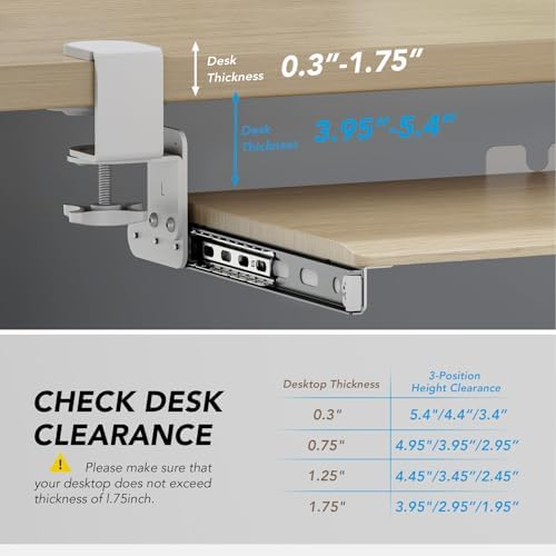 AX WABER Keyboard Tray Under Desk Pull Out with Extra Sturdy C Clamp Mount System, 27.3 (32.5 inch Including Clamps) x 11 Inch Slide-Out Platform Computer Drawer for Typing Grain
