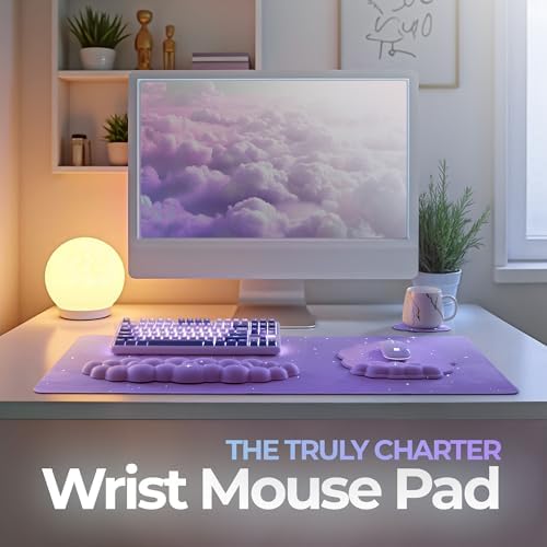 Premium Quality Cloud Wrist Rest Keyboard & Mouse Pad Set – Ergonomic Memory Foam Desk Accessories with Wrist Support for Office & Gaming – Purple-Star