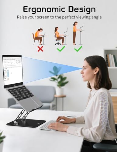 Adjustable Aluminum Laptop Stand for Desk,Ergonomic Riser, Black