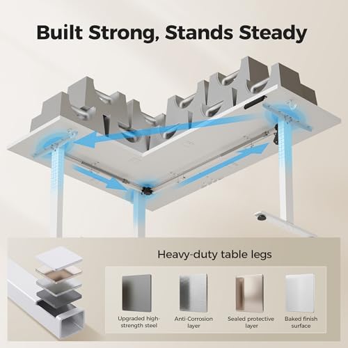Agilestic L Shaped Standing Desk 63 inch Adjustable Height, Electric Corner Standing Desk, Sit Stand Computer Table with Splice Board, White