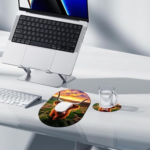 Small Mouse pad, Portable, Waterproof Non-Slip Rubber Bottom, Suitable for Wireless Mouse, Laptop Keyboard Tray for Both Men and Women, Office Travel 7.1x10.6in，Highland Cow