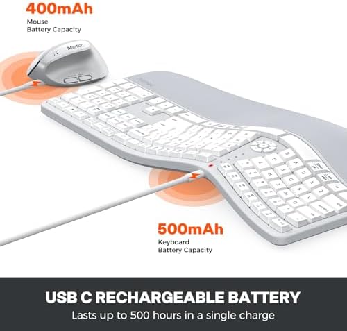 MEETION Ergonomic Keyboard Mouse Combo, Split Design, Vertical Mouse, Gray