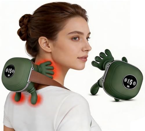 Neck Massager with Heat, Bionic Shiatsu Neck and Shoulder Massager with 4D Kneading Fingers, LCD Display & Adjustable Intensity, Heated Neck Massage Device Simulates Real Palm to Relax Muscle Tension