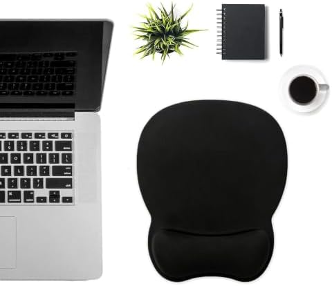 Mouse Pad with Support, Ergonomic Mouse Pad with Gel Wrist Rest Support Middle Concave Design, Comfortable Mousepad with Non-Slip PU Base for Home Office Working Studying (01 Black)
