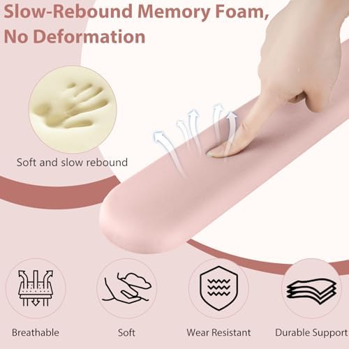 Sushret Mouse Pad and Keyboard Wrist Rest, 3-in-1 Gel Memory Foam Ergonomic Mouse Pad with Wrist Rest Set, Gaming Mousepad Arm Cushion Support for Computer Office Desk Accessories Cute Setup, Pink