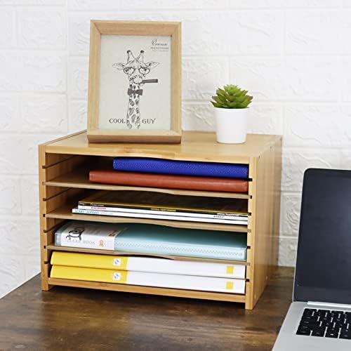 WKWKER File Organizer with 3 Adjustable Shelves Bamboo Document Letter Tray Paper File Sorter for Desktop Office Home Study Workstation Desk Storage Rack (Natural) (Pack of 2)