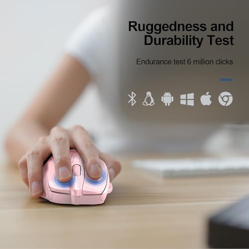 TECKNET Wireless Mouse, BT 5.0/2.4G, Silent 4800 DPI 6 Buttons, Pink