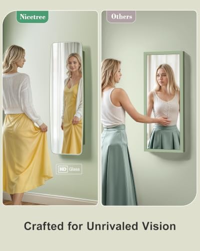 Nicetree Rounded Mirror Jewelry Cabinet, Lockable, Wall Mounted, Green