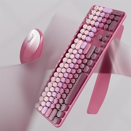 UBOTIE Wireless Keyboard and Mouse Combo, Phone Holder (Rose-Red Gradient)