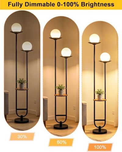 Lightdot 63IN Black Floor Lamp, U-Shape 2 Globe Mid Century Standing Lamps Dimmable with 3000K Warm White LED Bulbs, Unique Vintage Tall Floor Lamp for Living Room/Wedding/Party