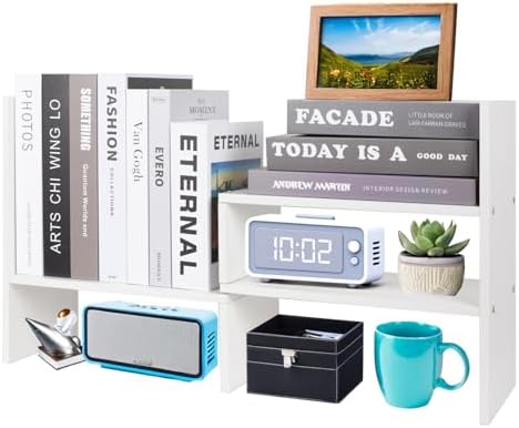 ShellKingdom Desk Shelf Organizer, Desktop Shelves, Adjustable Desktop Corner Shelf, Bookshelf Storage Rack and Cubicle Decor for Desk, Tabletop, School, Office, Dorm Desk Organizer - White
