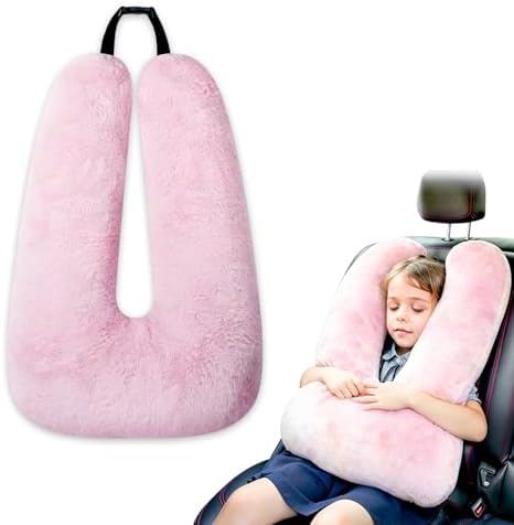 Atablyn Pink Soft Cotton Travel Neck Pillow -Ergonomic Support for Child and Adult Car Seats, Cozy Compact Pillow for Long-Distance Travel Essentials