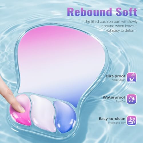 Ospelelf Mouse Pad with Wrist Rest Set Gel Ergonomic Keyboard Wrist Support Anti-Slip Rubber Bottom Office Women Desk Accessories for Computer, Laptop and Gaming, Pink and Blue