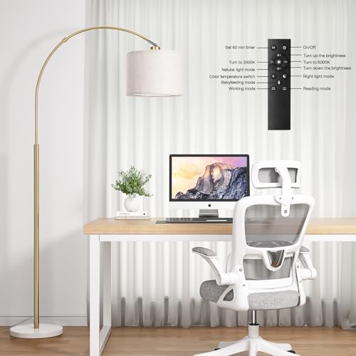 Ambimall Dimmable Arc Floor Lamp with Remote, Color Temp Adjustable, Marble