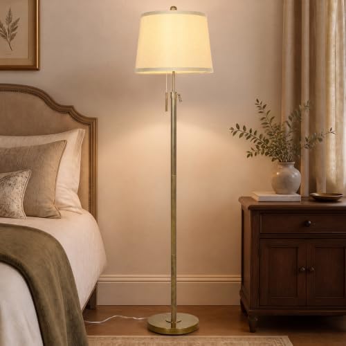 Antique Brass Floor Lamp Adjustable Height 55" to 65" Tall 3 Brightness Way