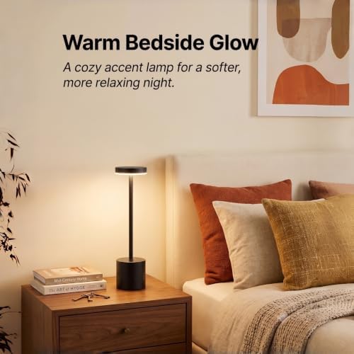 Cordless Table Lamp Set of 2, Black Rechargeable Table Light