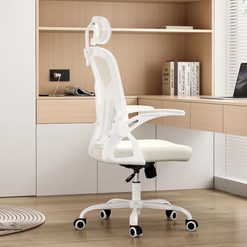 Mesh Home Office Desk Chair with Flip-Up Arms, Headrest and Lumbar Support
