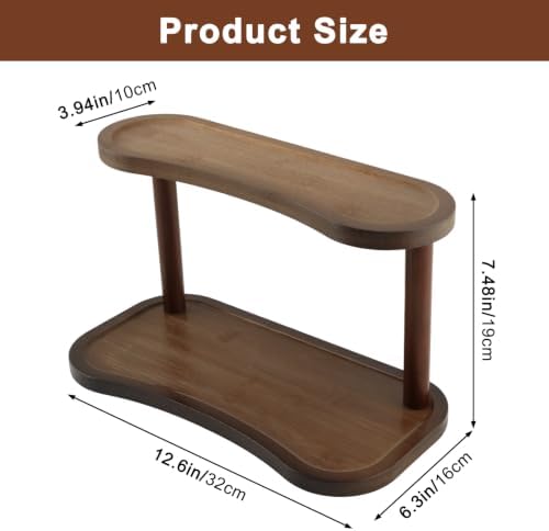 Bamboo Desktop Organizer Shelf, 2-Tier Wooden Bathroom Organizer Countertop, Natural Bamboo Display Stand for Perfume, Makeup, Coffee Mugs