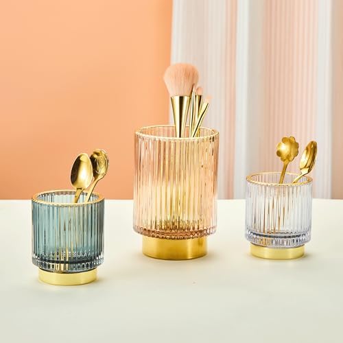 Makeup Brush Holder Organizer,Toothbrush Holders,Desk Pen Pencil Holder,Multifunctional Vintage Glass Brush Cup(A3-27-US)