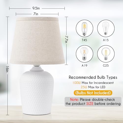 16’’ Small Table Lamps Set of 2 for Bedroom, Nightstand Lamp Beige & White