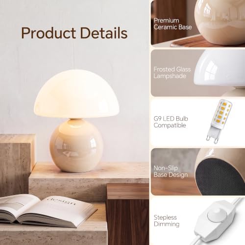 Dawnwake Mushroom Lamp Table Lamp for Bedroom-Small Desk Table Lamps,Cream