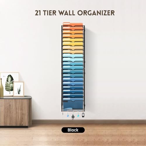 21-Tier Hanging Wall File Organizer with Hooks for Office Organization