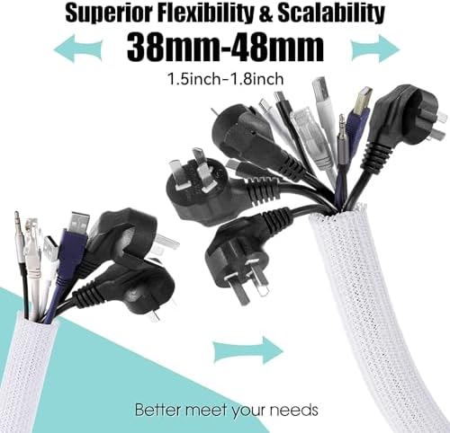 AGPTEK Cable Management Sleeve, 2 Pack 5ft - 1.8 inch Cord Hider, White