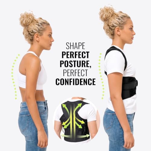 Posture Corrector for Back for Women and Men + 2 Compression Wristbands - Adjustable & Breathable Spine Support - Neck & Shoulder Comfort (Medium)