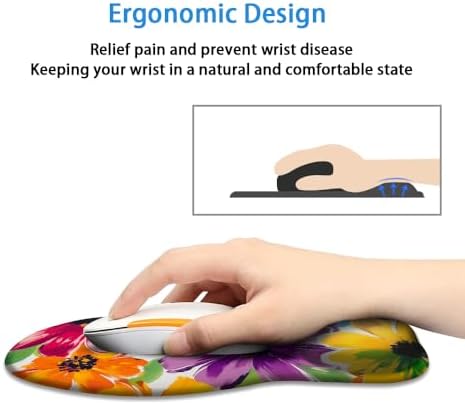 Ergonomic Mouse Pad with Wrist Rest,Comfortable Computer Gel Mouse Pad Wrist Support for Laptop,Pain Relief Mousepad with Non-Slip PU Base Pretty Floral