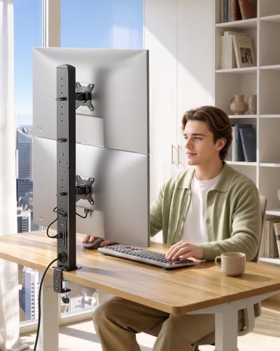 monTEK Powered Stacked Dual Monitor Stand for 17-32", Clamp/Grommet