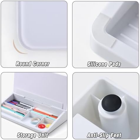 SELEAD Desktop Glass Whiteboard with Storage, 5 Markers and 1 Eraser, White