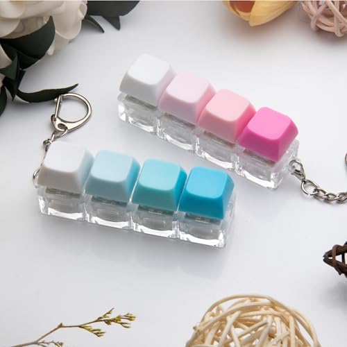 2 PCS Keyboard Fidget Toy, Keyboard Fidget Keychain 4-in-1 Keyboard Decompression Button Finger Clicker Toys, Button Stress Relief Fidget Gifts to Relief Stress (Blue Pink)