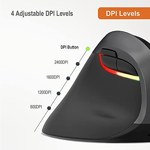 J-Tech Digital Left Handed Wireless Ergonomic Vertical Mouse for Small Hands with USB Nano Transceiver, AA Battery, 4 DPI, Compatible with Mac and PC, Black [V628ML]