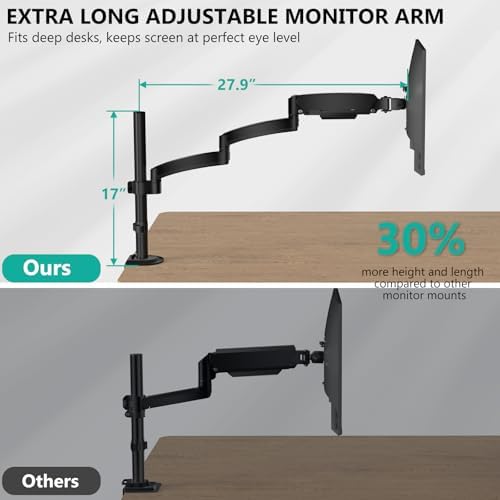 WALI Extra Long Single Monitor Arm for 13-32 inch Screens, up to 19.8 lbs