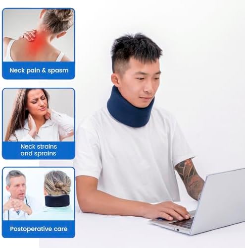 Neck Braces for Neck Pain and Support High-Density Comfort Cervical Collar for Vertebrae Stable and Aligned, Relieve Injury Spine Pressure – Neck Brace for Women & Men Sleeping, Working, Posture (Nevy Blue, Large)