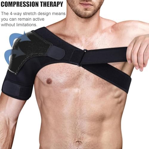 Black Shoulder Brace, Rotator Cuff Support Brace with Ice Pack Insertion Capability, Pressure for Preventing Strains and Dislocation, Alleviating Shoulder Pain, Adjustable Fit for Men and Women (Black)