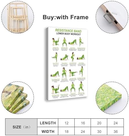 Resistance Band Lower Body Workout Chart Glute And Leg Exercises Women Home Gym Canvas Poster Wall Art for Living Room Bedroom Decor Frame 12x18inch